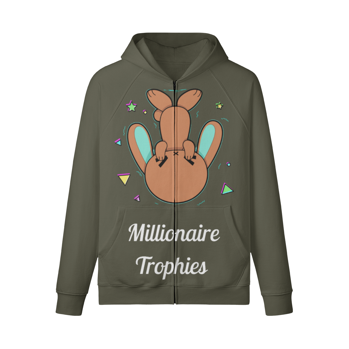 Green Ears Zip-Up Hoodie - White Logo